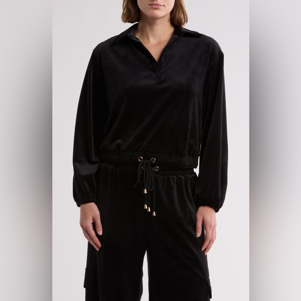 Nordstrom Rack Long Sleeve Drawstring Waist Corduroy Top